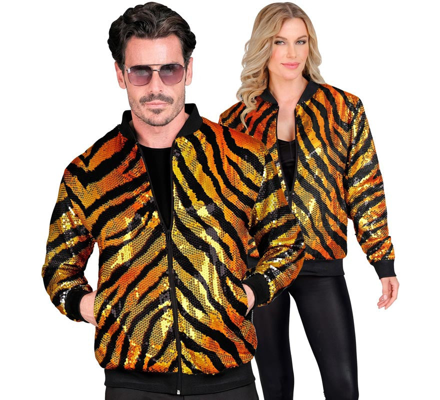 Translation missing: pt-PT.Bomber Moda a rayas dorado con lentejuelas para adulto