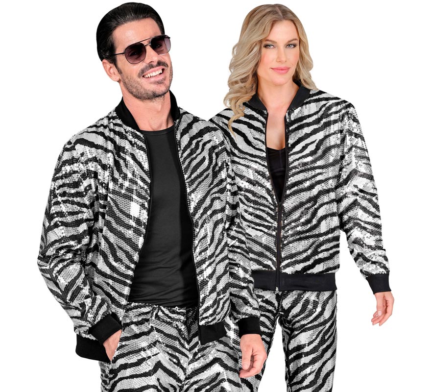Translation missing: pt-PT.Bomber Moda a rayas plateado con lentejuelas para adulto