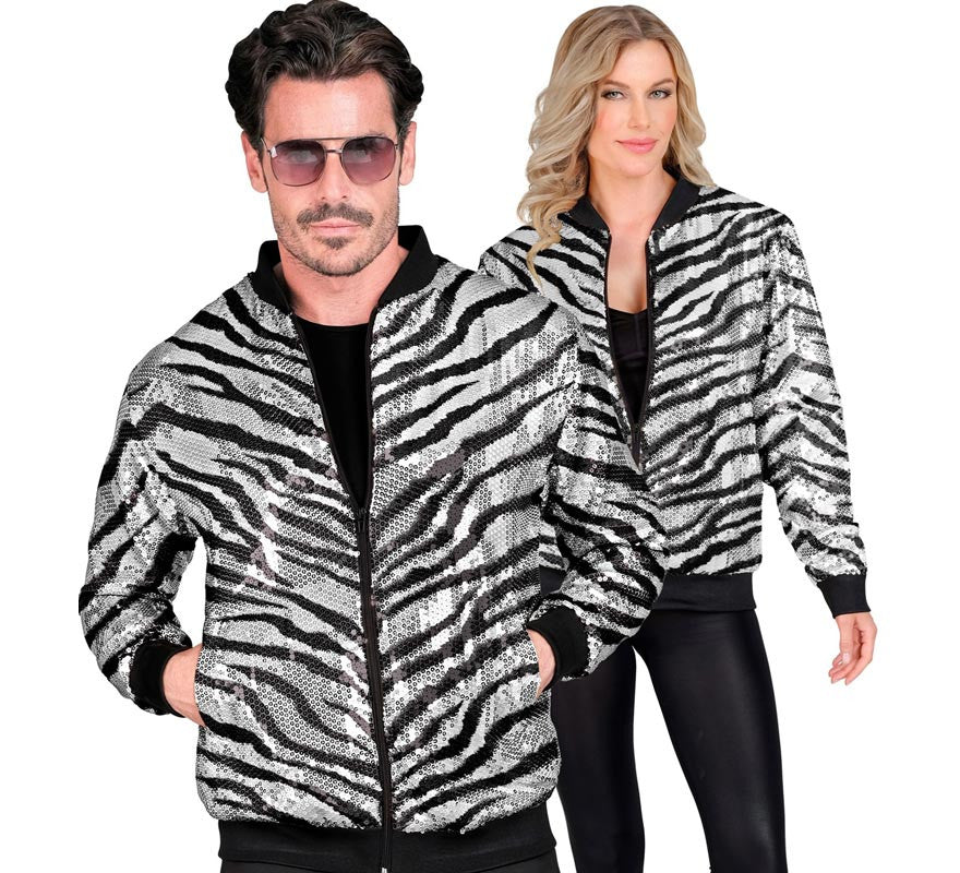 Translation missing: pt-PT.Bomber Moda a rayas plateado con lentejuelas para adulto