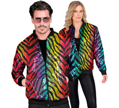 Fashion Bomber com riscas multicoloridas animal print para adulto
