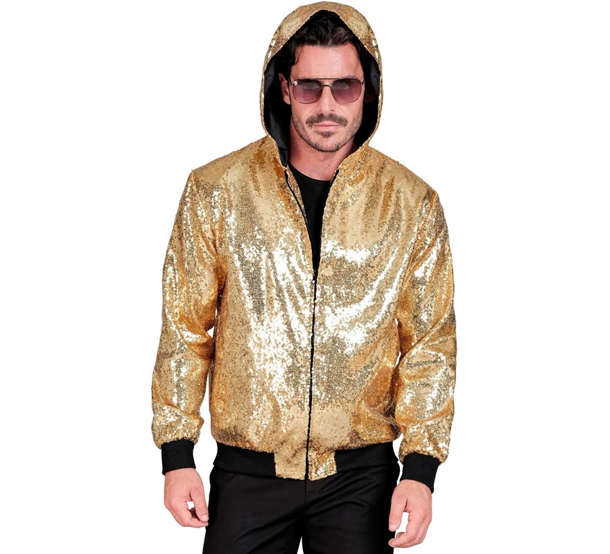 Translation missing: pt-PT.Bomber Moda dorado con capucha y lentejuelas para adulto