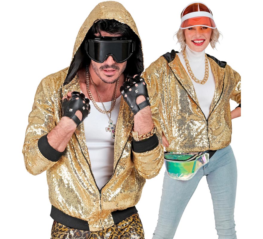Translation missing: pt-PT.Bomber Moda dorado con capucha y lentejuelas para adulto