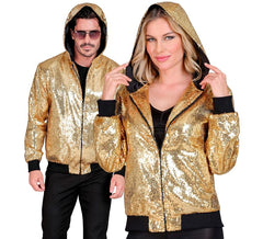 Casaco Bomber Dourado com capuz e lantejoulas para adulto