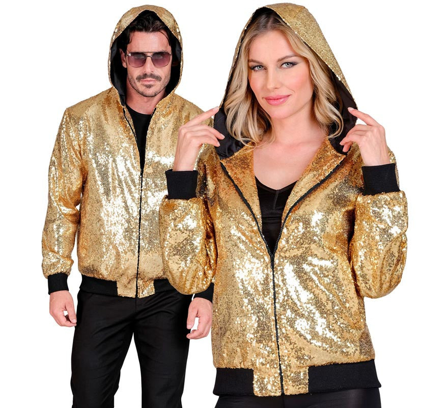 Translation missing: pt-PT.Bomber Moda dorado con capucha y lentejuelas para adulto