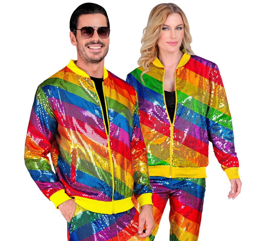 Translation missing: pt-PT.Bomber Moda franjas multicolor con lentejuelas para adulto