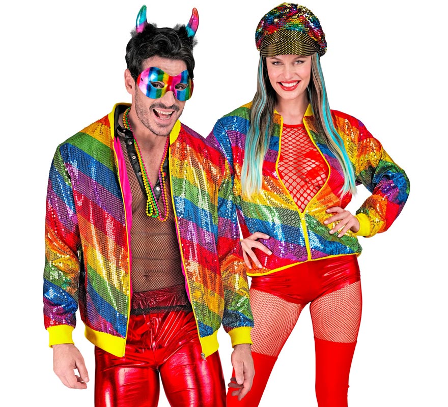 Translation missing: pt-PT.Bomber Moda franjas multicolor con lentejuelas para adulto