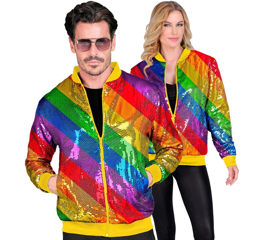 Bomber Moda franjas multicolor con lentejuelas para adulto
