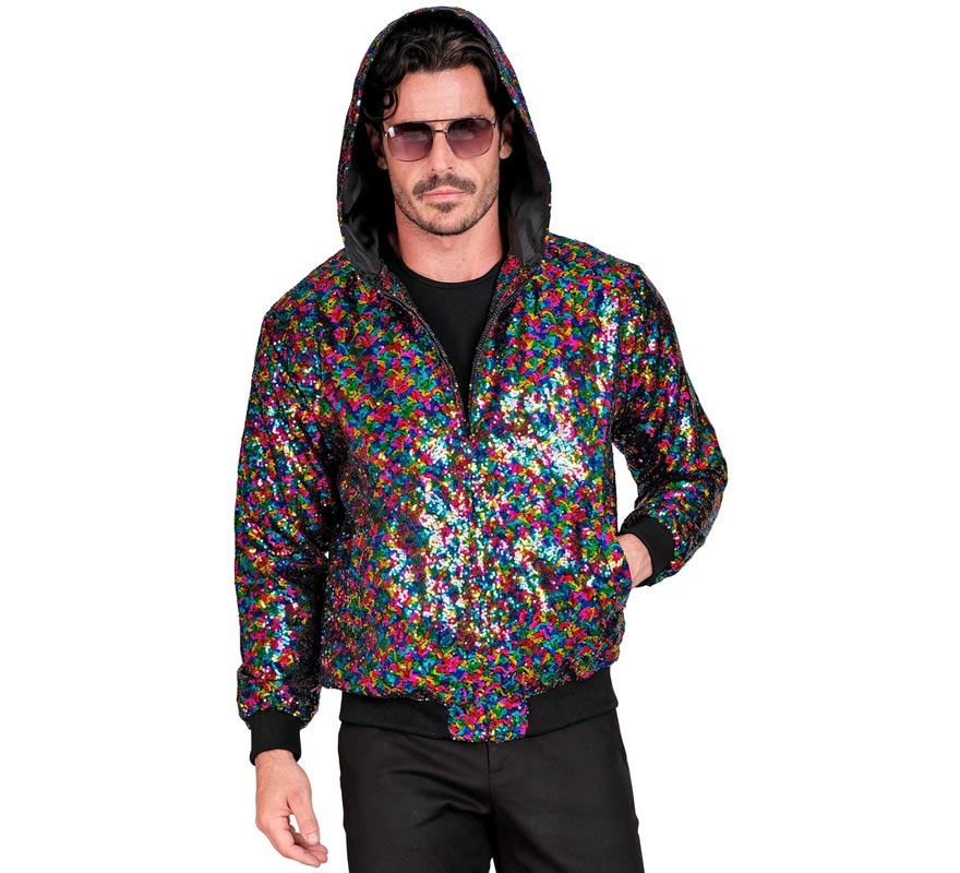 Translation missing: pt-PT.Bomber puntos multicolor con capucha para adulto