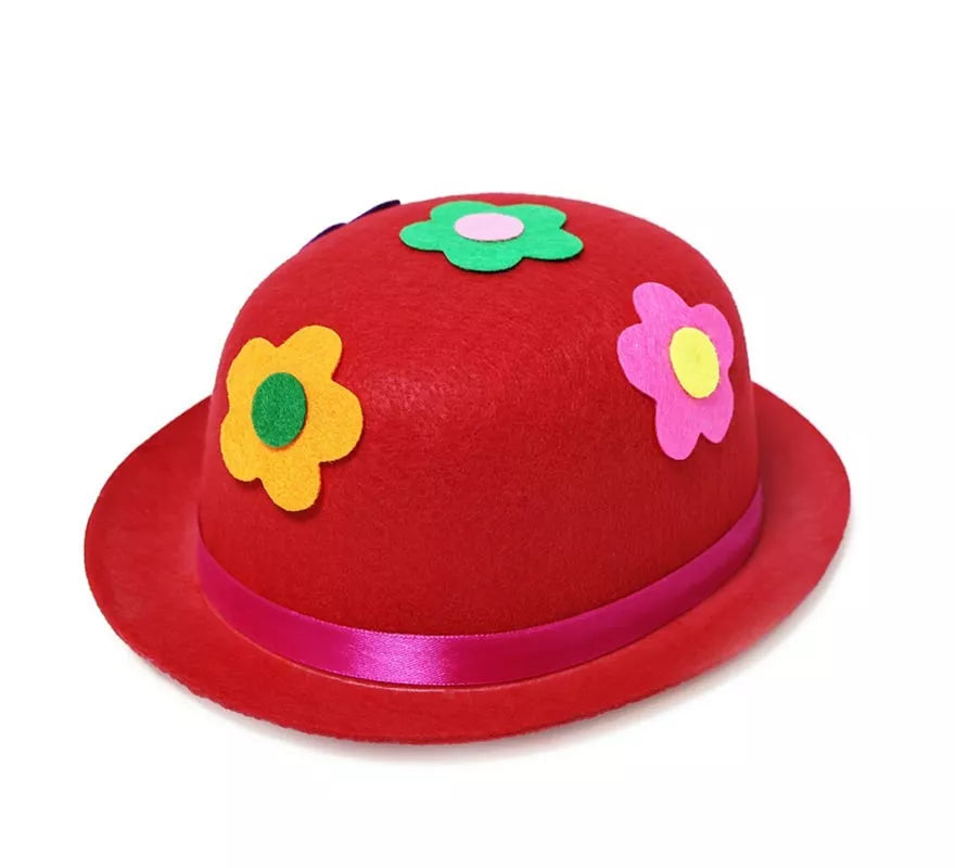 Translation missing: pt-PT.Bombín de Payaso con flores de fieltro adulto