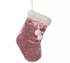 Bota de Natal 28 cms rosa com lantejoulas
