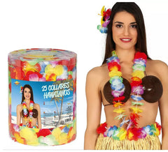 Frasco com 25 colares havaianos multicoloridos