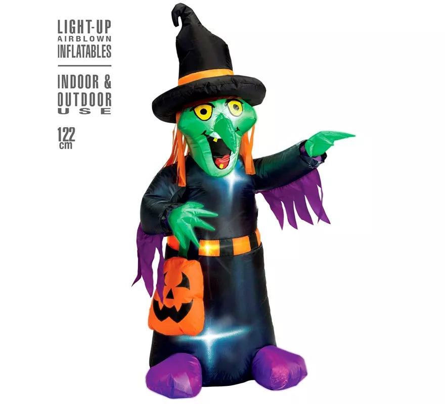 Bruja Auto Hinchable de Halloween con Iluminación de 122 cm