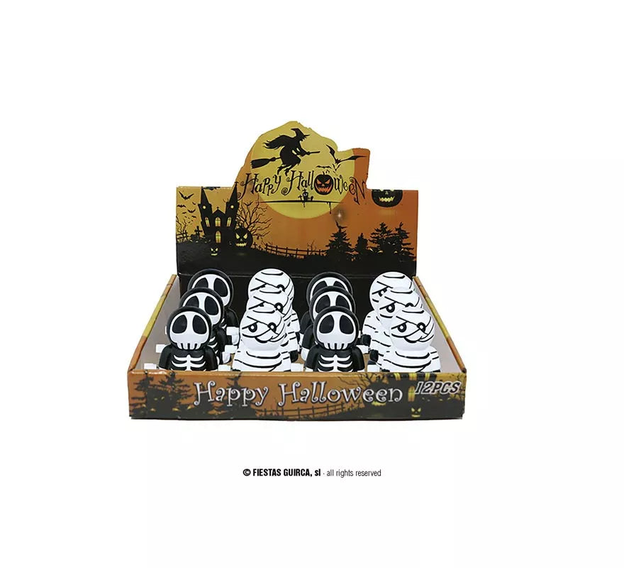 Translation missing: pt-PT.Caja de 12 Figuras Momia y Esqueleto a cuerda de 5,5 cm
