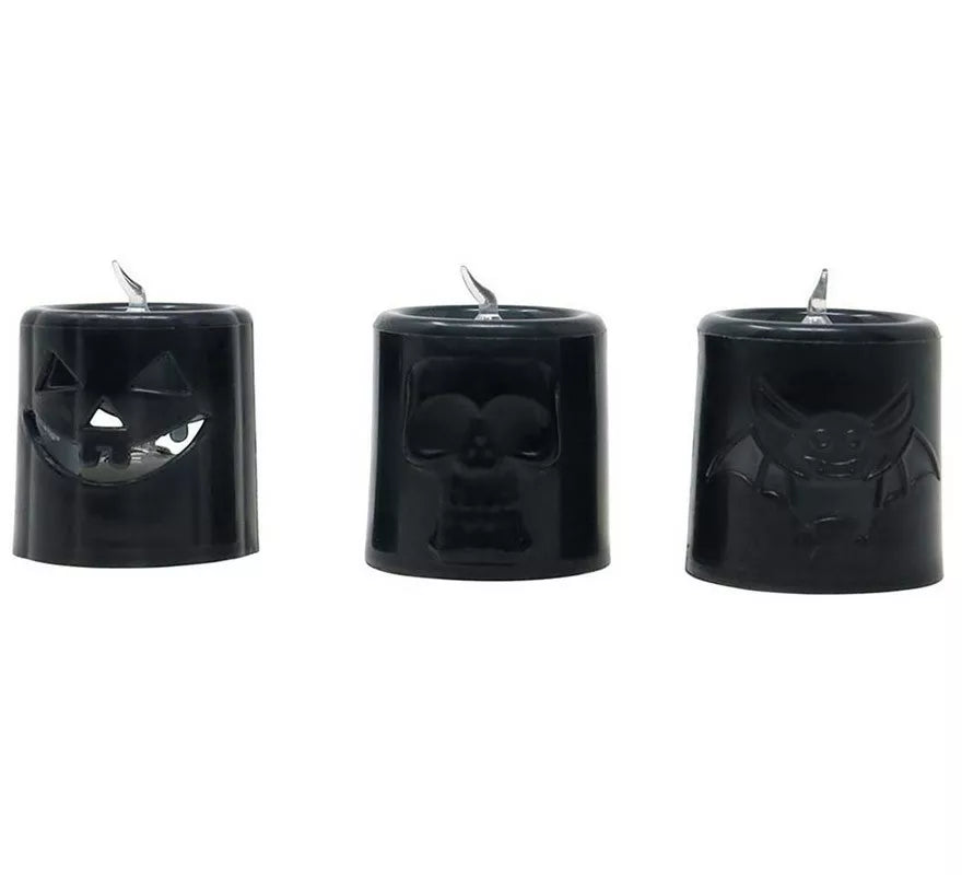 Translation missing: pt-PT.Caja de 12 Velas Naranja y Negra con Luz de 4.5X4.5 cm