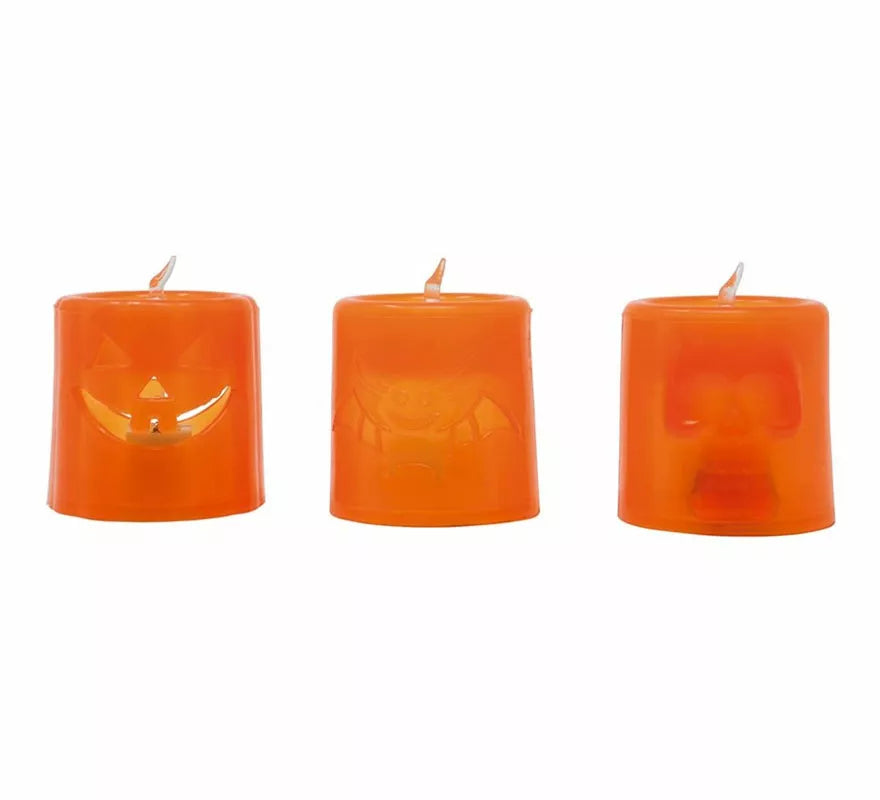 Translation missing: pt-PT.Caja de 12 Velas Naranja y Negra con Luz de 4.5X4.5 cm