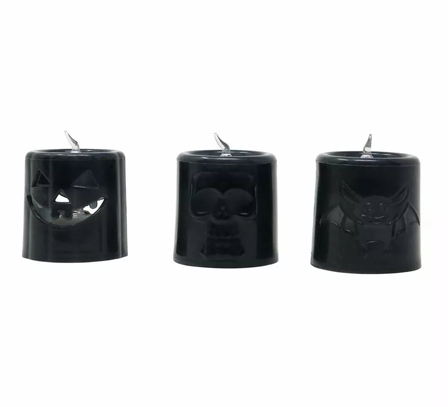 Translation missing: pt-PT.Caja de 12 Velas Naranja y Negra con Luz de 4.5X4.5 cm