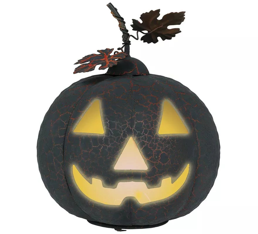 Translation missing: pt-PT.Calabaza negra y naranja de Metal con Luz de 20 cm