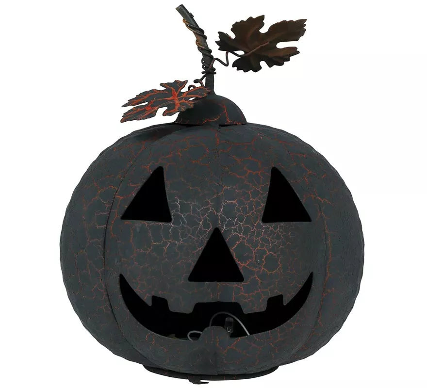 Translation missing: pt-PT.Calabaza negra y naranja de Metal con Luz de 20 cm
