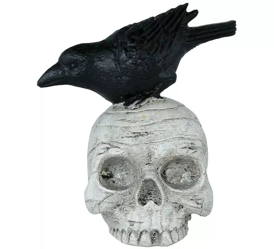 Translation missing: pt-PT.Calavera con Cuervo de Resina de 14x9 cm