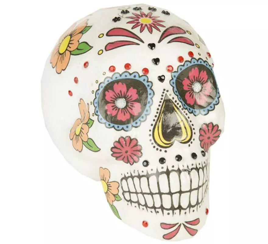 Translation missing: pt-PT.Calavera Día de Los Muertos colorida de 19 cm