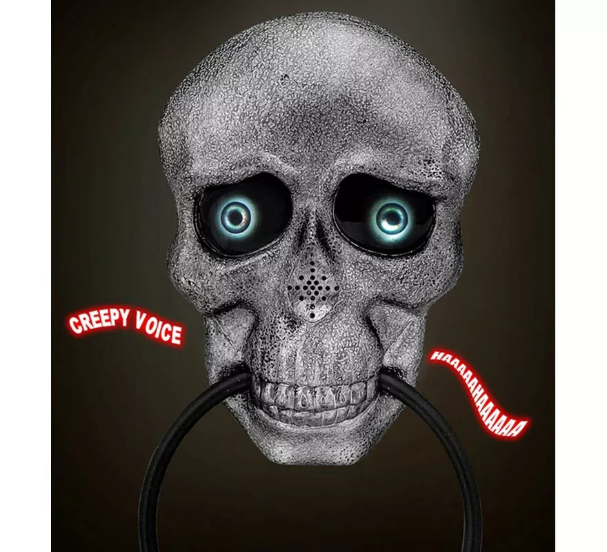 Calavera para Puerta con Ojos Animados y Voz Espeluznante