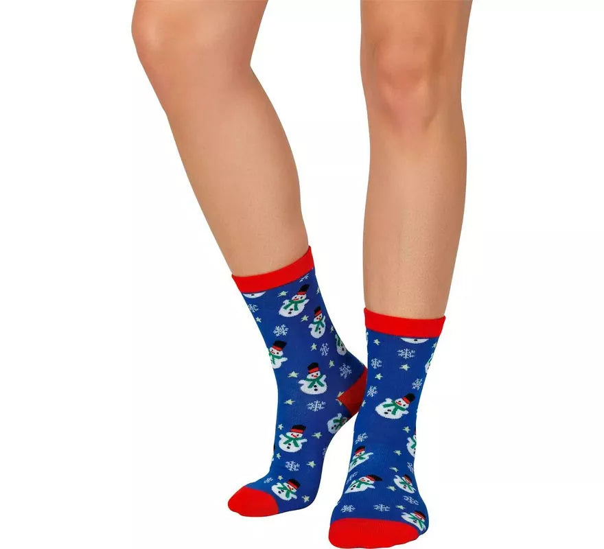 Translation missing: pt-PT.Calcetines Navideños Muñeco de Nieve azul en números del 22 al 48