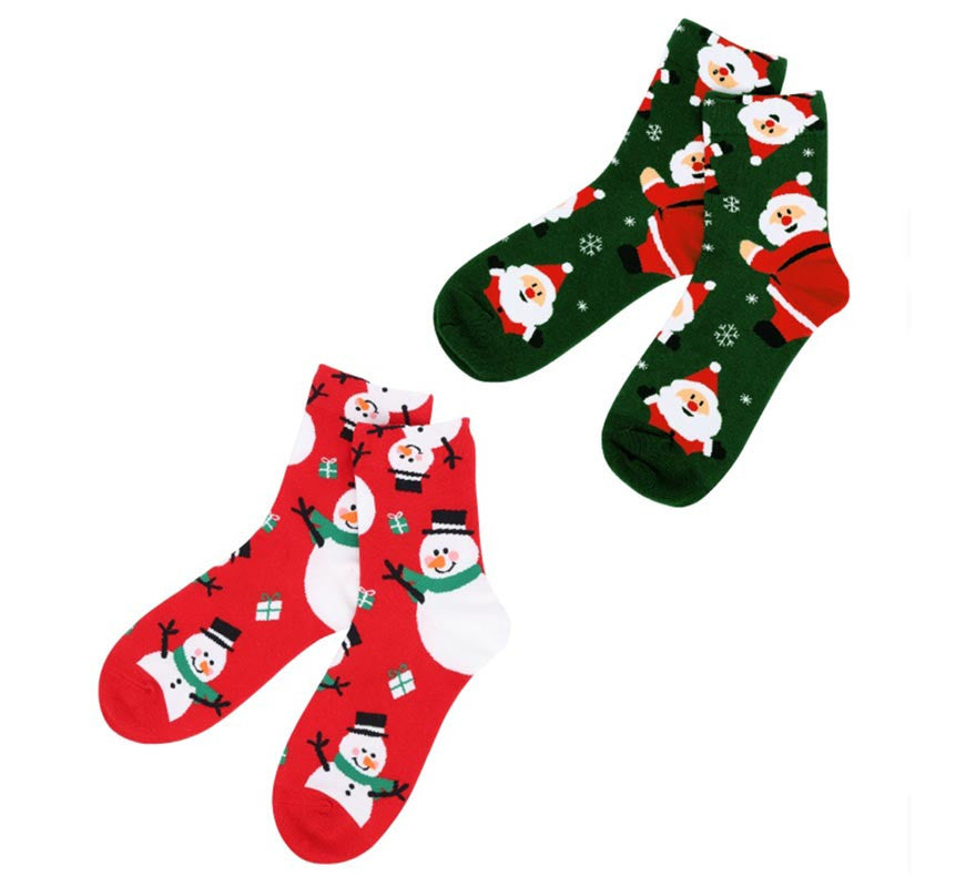 Translation missing: pt-PT.Calcetines Navideños Papá Noel y Muñeco de nieve Talla 28-35 en modelos surtidos infantil