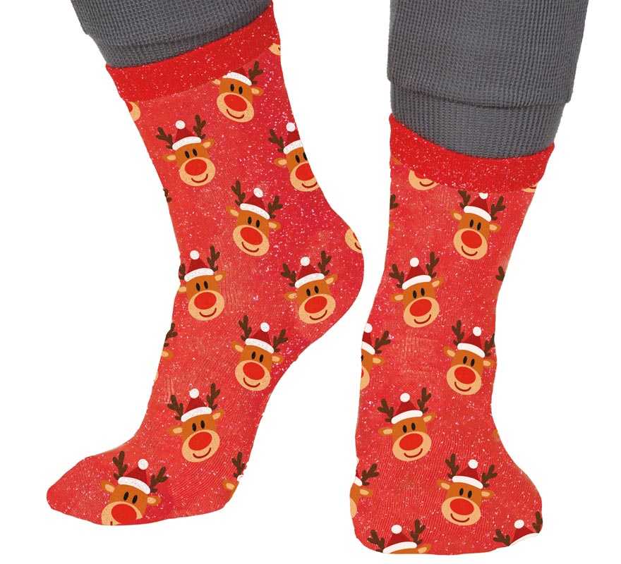 Calcetines Navideños Renos con Purpurina en números del 22 al 41
