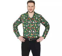 Camisa de Natal verde estampada masculina