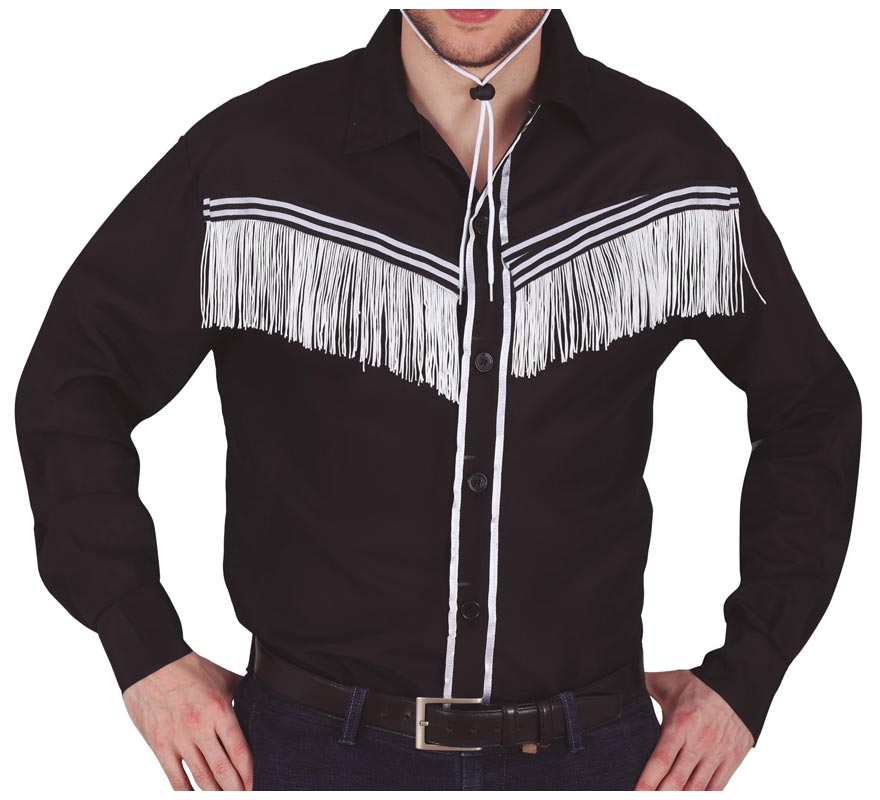Translation missing: pt-PT.Camisa de Vaquero negro con flecos adulto