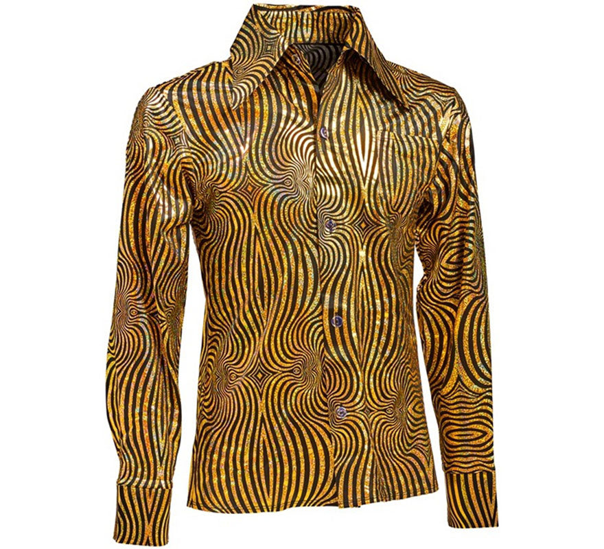 Camisa Disco Años 70 dorada para hombre