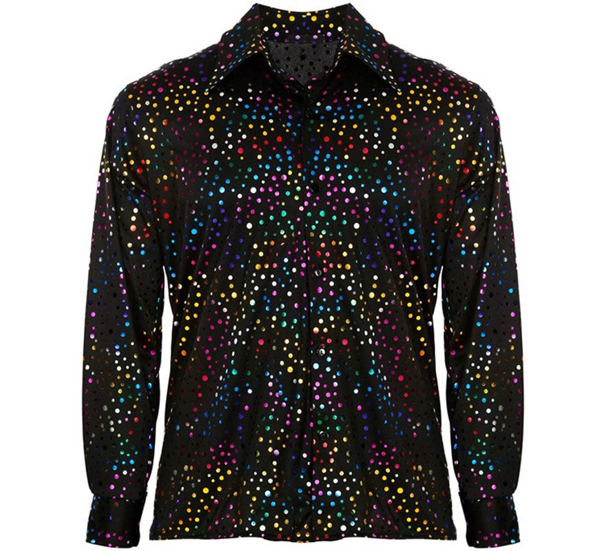 Translation missing: pt-PT.Camisa Disco Años 70 negra multicolor para hombre