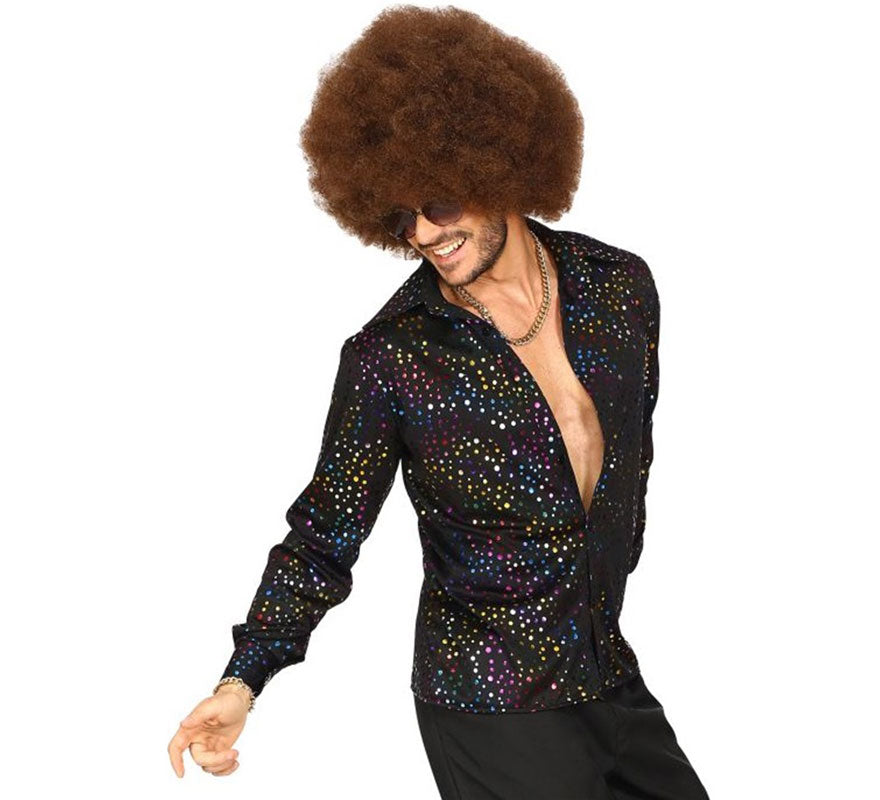 Translation missing: pt-PT.Camisa Disco Años 70 negra multicolor para hombre