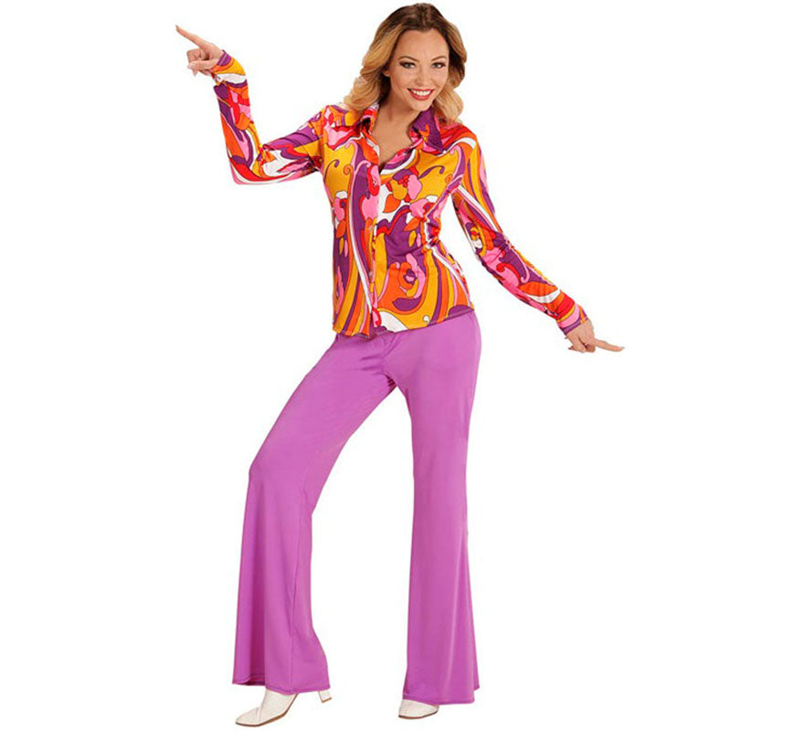 Translation missing: pt-PT.Camisa Disco Años 70 Orquídeas para mujer