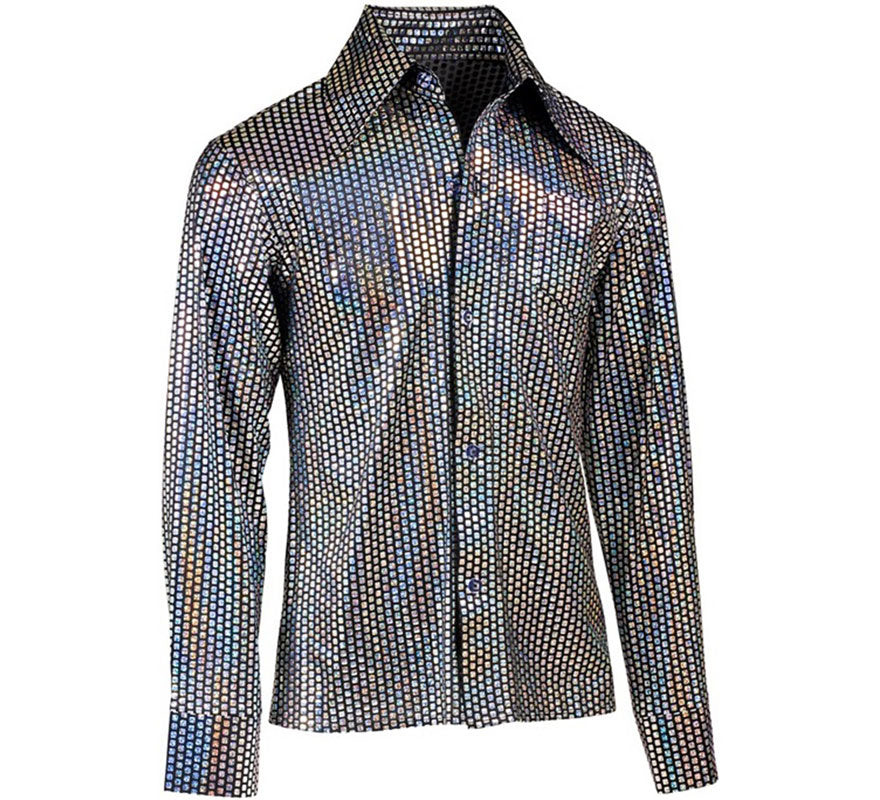 Translation missing: pt-PT.Camisa Disco Años 70 plateada para hombre