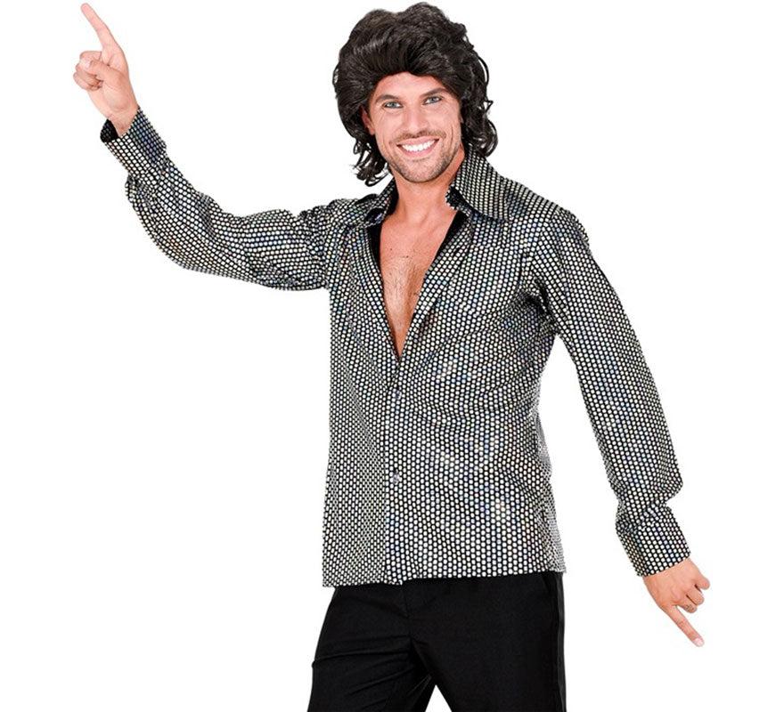 Translation missing: pt-PT.Camisa Disco Años 70 plateada para hombre