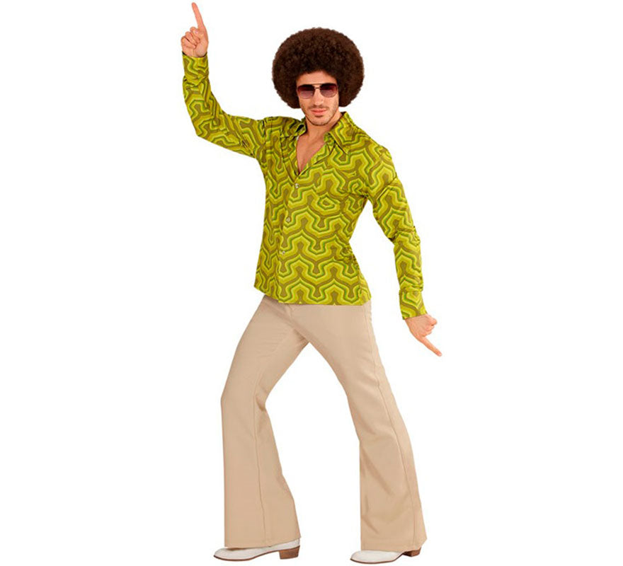 Camisa Disco Años 70 verde para hombre