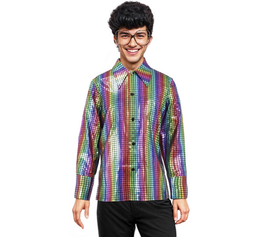 Translation missing: pt-PT.Camisa Disco Bling Arcoíris para hombre