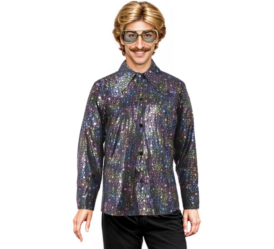 Translation missing: pt-PT.Camisa Disco Bling negro con estrellas para hombre