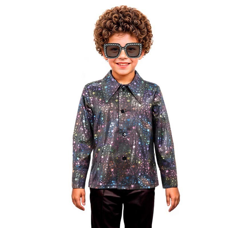 Translation missing: pt-PT.Camisa Disco Bling negro con estrellas para niño