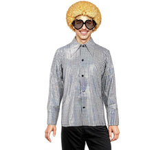 Camisa discoteca masculina prateada Bling