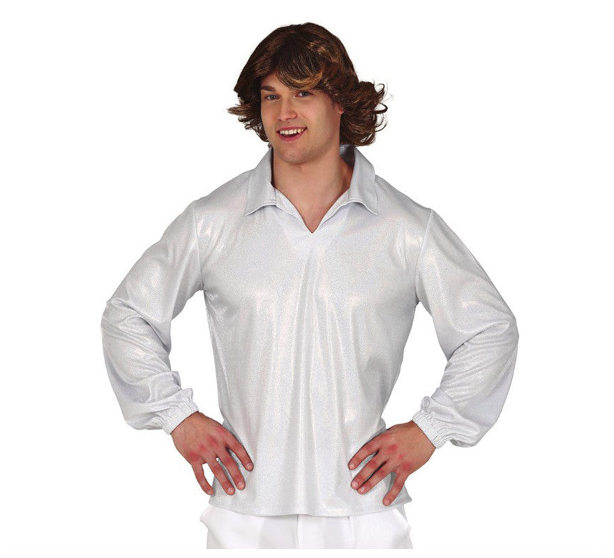 Translation missing: pt-PT.Camisa Disco Plateada para Hombre