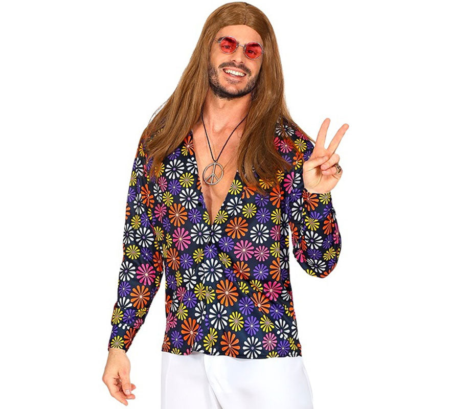 Translation missing: pt-PT.Camisa Estampada de Hippie de los Años 70 con Flores para hombre