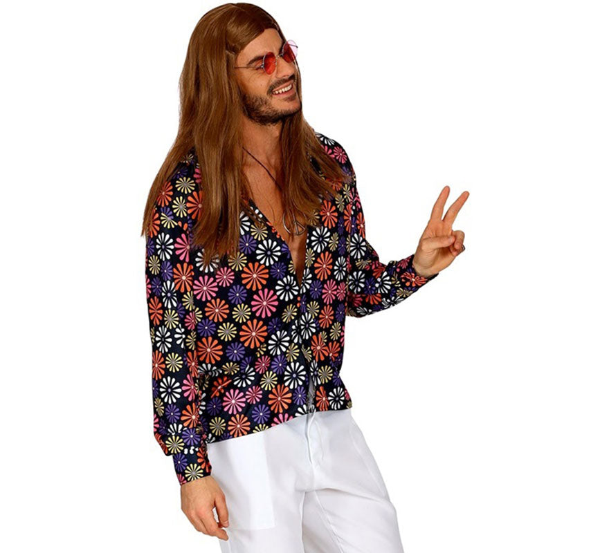 Translation missing: pt-PT.Camisa Estampada de Hippie de los Años 70 con Flores para hombre