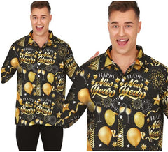 Feliz Ano Novo camisa preta com estampa adulta
