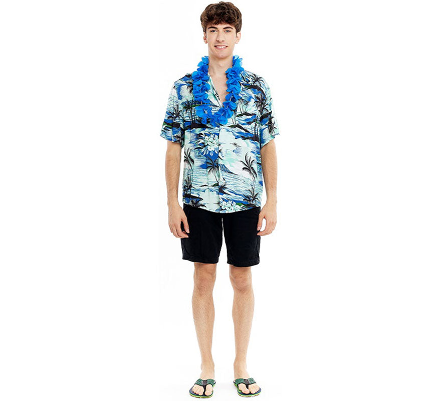 Translation missing: pt-PT.Camisa Hawaiana Palmeras azul para hombre