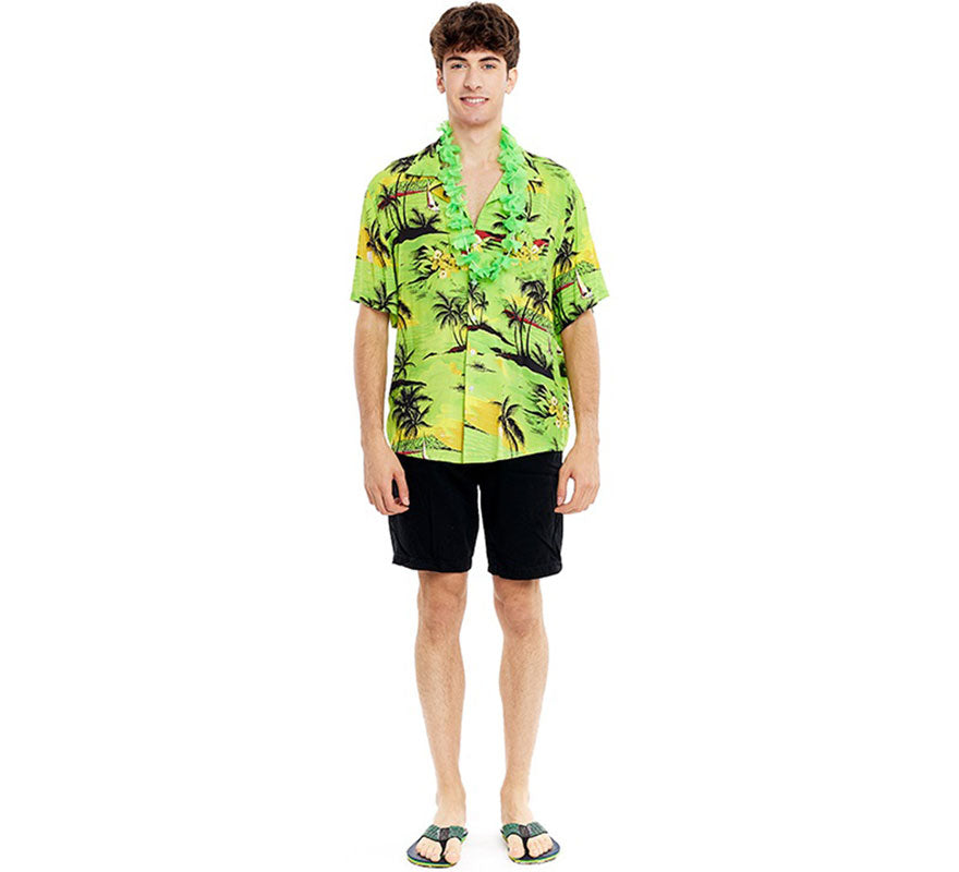 Translation missing: pt-PT.Camisa Hawaiana Palmeras verde para hombre