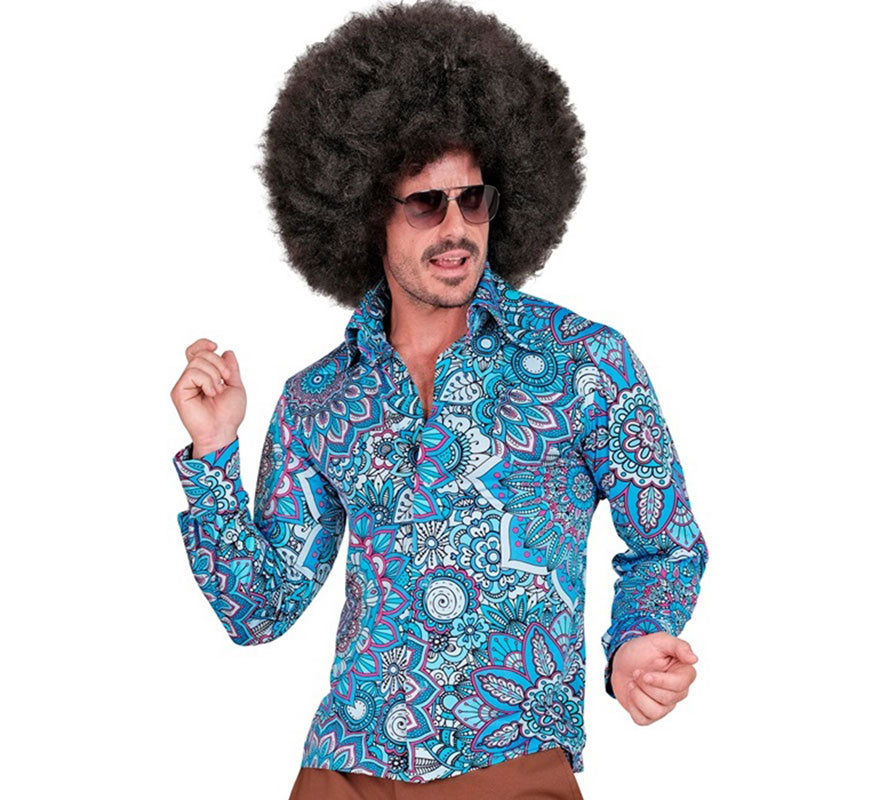 Translation missing: pt-PT.Camisa Hippie de los Años 60 azul para hombre