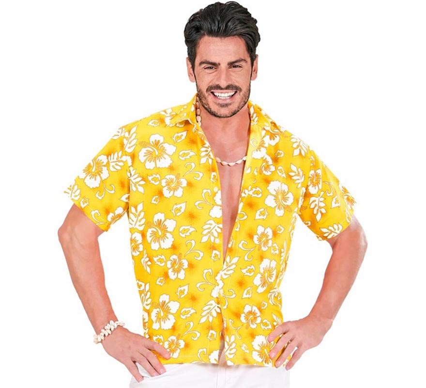 Translation missing: pt-PT.Camisa manga corta Hawaiana con Flores amarilla para hombre