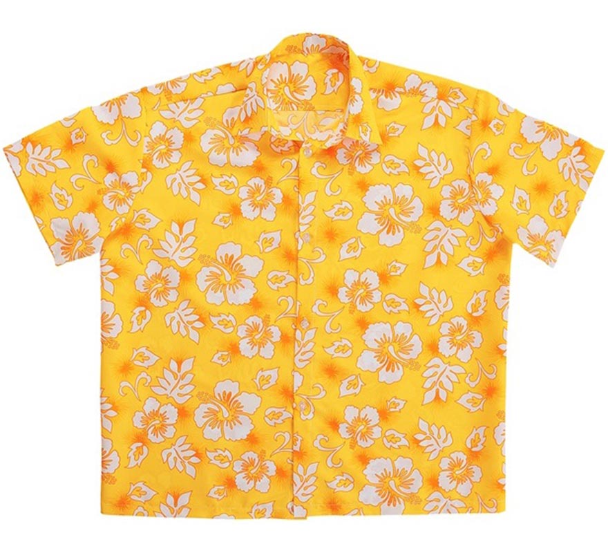 Translation missing: pt-PT.Camisa manga corta Hawaiana con Flores amarilla para hombre